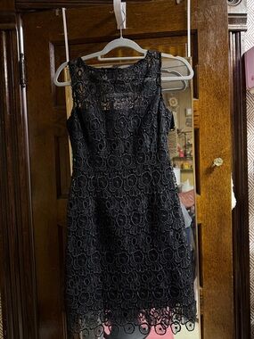 BB Dakota Black Lace Midi Dress with Scalloped Hem
